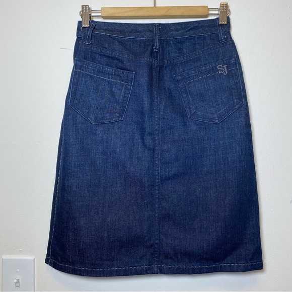 ST. JOHN SPORT Double Front Slit Mini Denim Skirt Dark Wash Navy/Black Sz Small - Picture 9 of 12